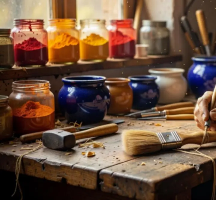 Mester kézműves tradicionális műhelyében