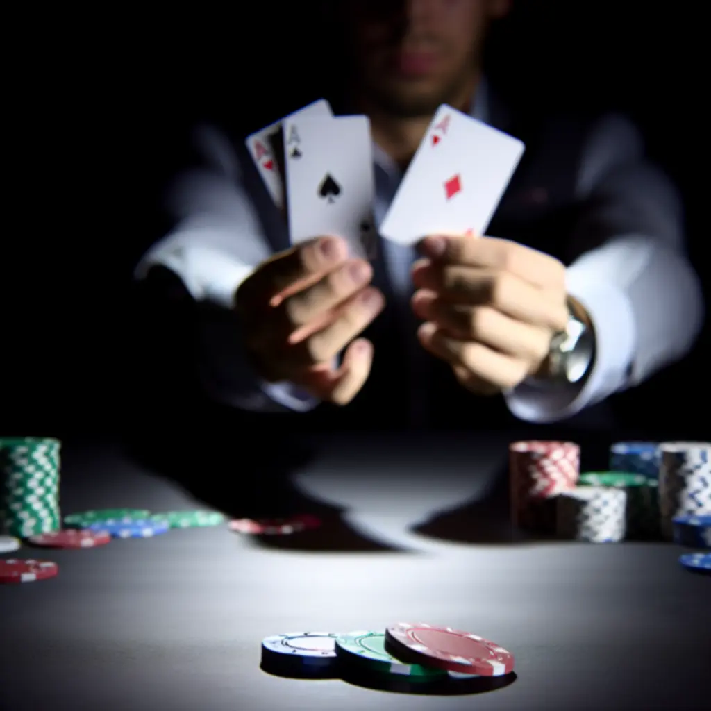 Nyertes poker kéz drámai megvilágítással